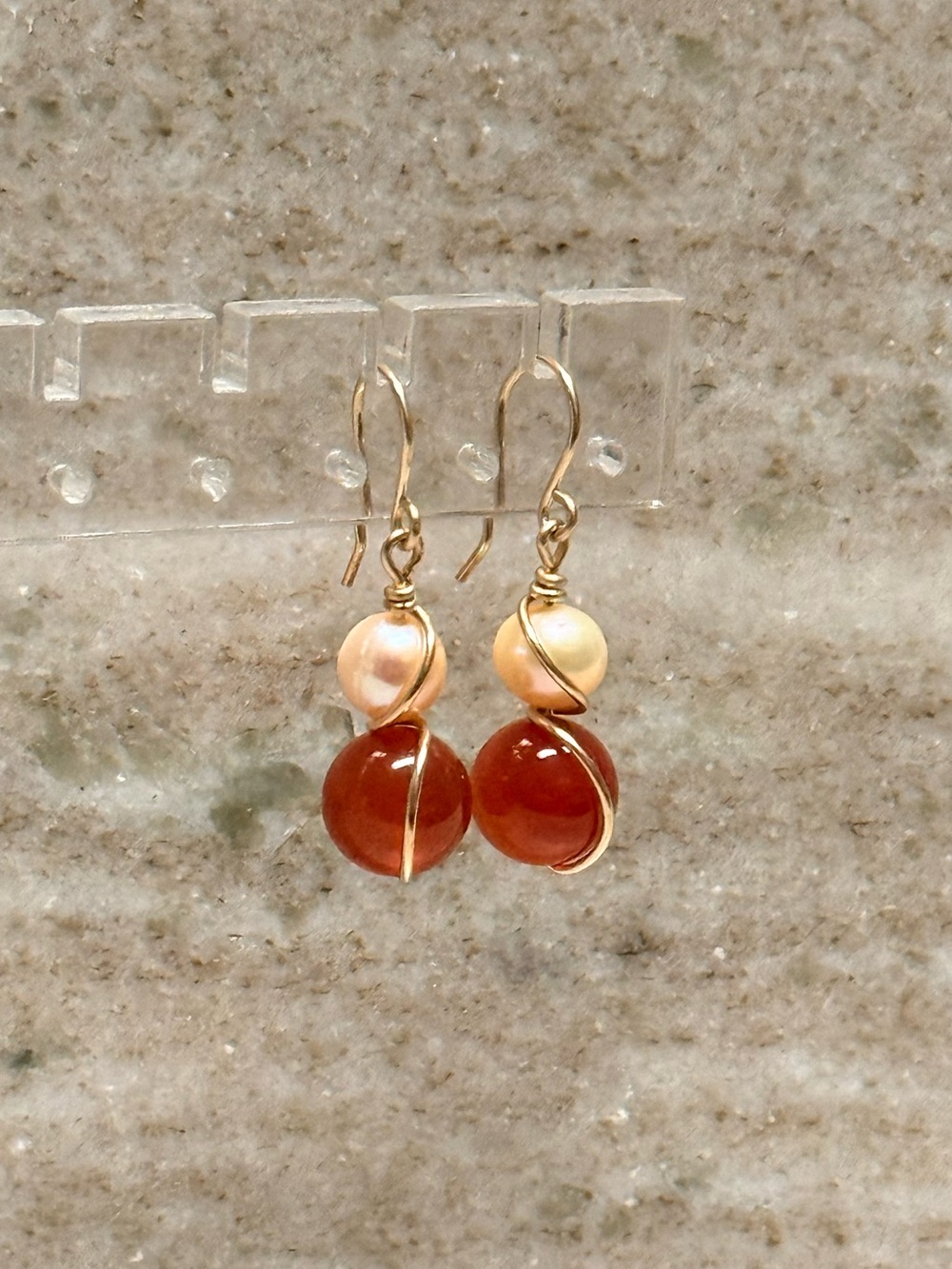 Gold-Filled Carnelian and Pearl Drop Earrings